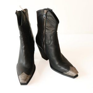 free people brayden western silver tip heeled cowboy boots in black leather